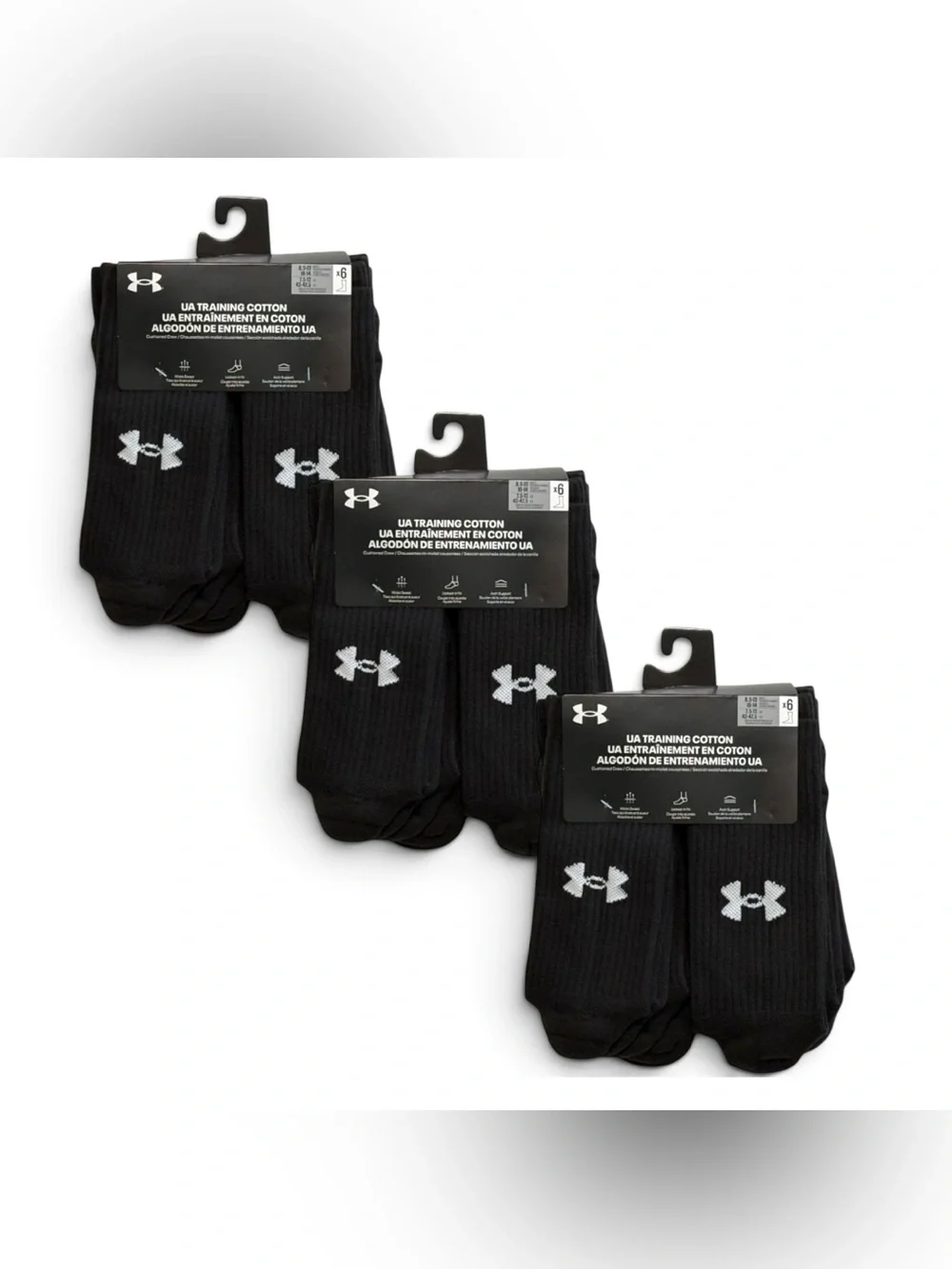 Under Armour Training cotton cushioned crew socks black 18 pairs